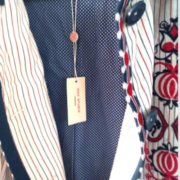 Max Studio London Natalie Jacket Women’s Size L Blue Red Cream Embroidered Dots - Picture 11 of 16